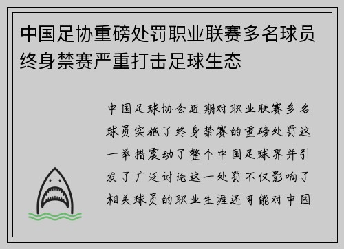 中国足协重磅处罚职业联赛多名球员终身禁赛严重打击足球生态 中国足协重磅处罚职业联赛多名球员终身禁赛严重打击足球生态
